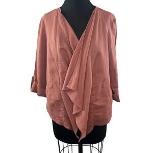 DALIA Dusty Pink Cardigan Top Linen Pockets 3/4 Roll Up Sleeve Size Large L